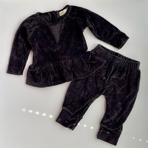 Monica + Andy Black Velour Peplum Sweatshirt and Track Pants Girl 6-9M